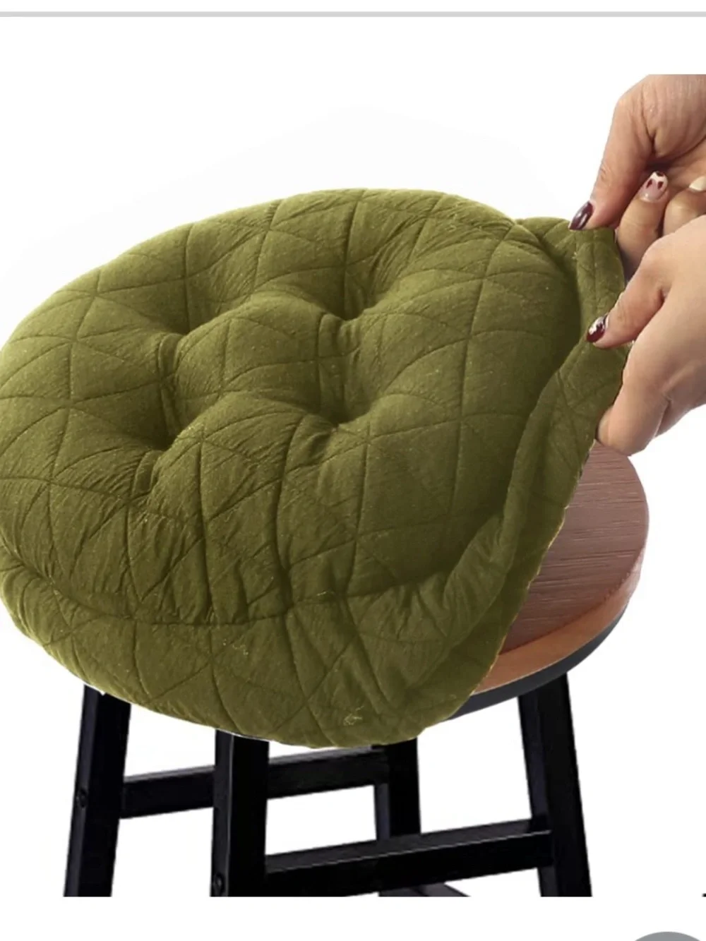 Barstool Round Padded Seat Cushion Jacquard Tufted Anti-Slip Bottom - Moss Green